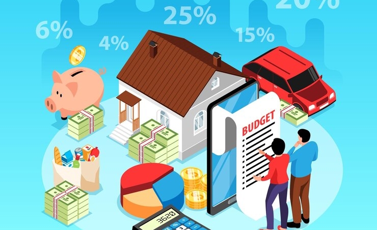 isometric-family-budget-concept-with-people-counting-money-spending-real-estate-car-vector-illustration_1284-80991